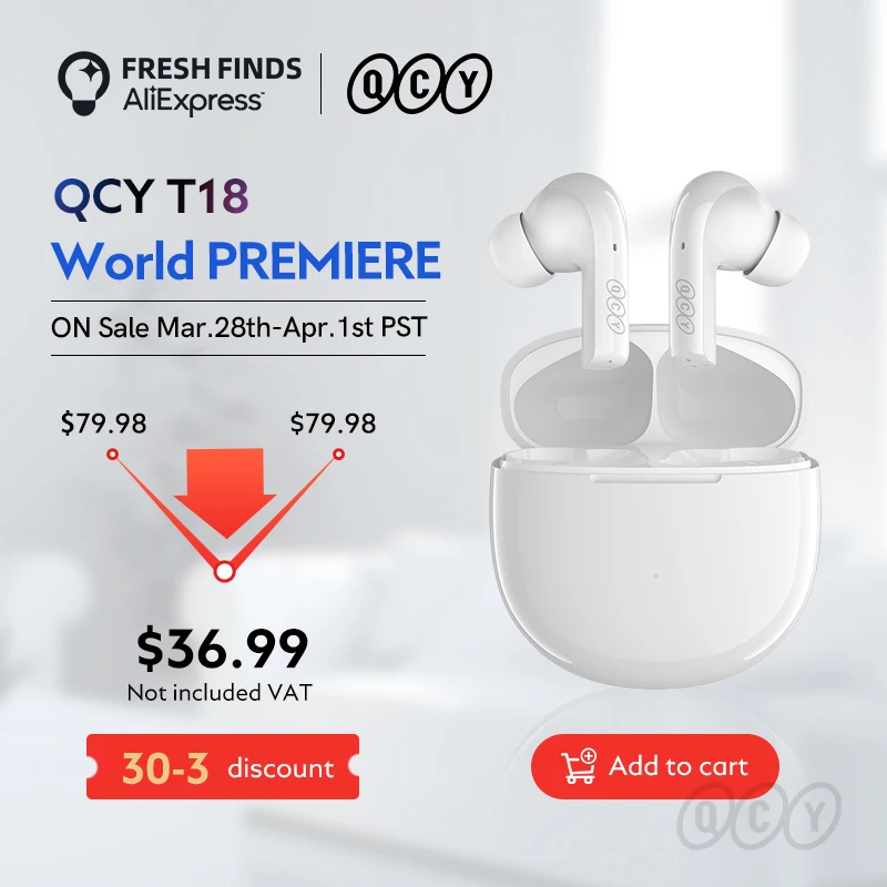 NEW QCY T18 Wireless Earphones Bluetooth V5.2 Earbuds QCC3050 aptX Voice 32kHz 4 Mic CVC HD Call Headphone Connect to 2 Devices |