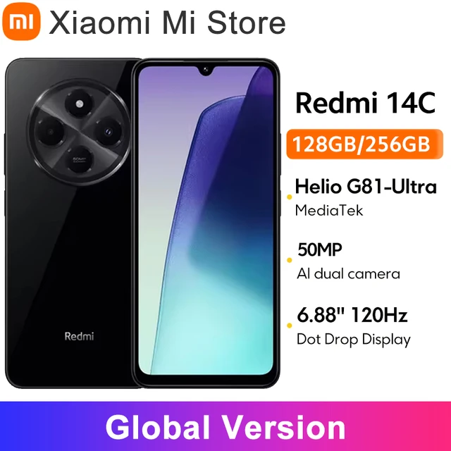 Глобальная версия Xiaomi Redmi 14C Смартфон погружения 6,88'' 120 Гц дисплей 50MP AI двойная камера массивный 5160mAh аккумулятор 1