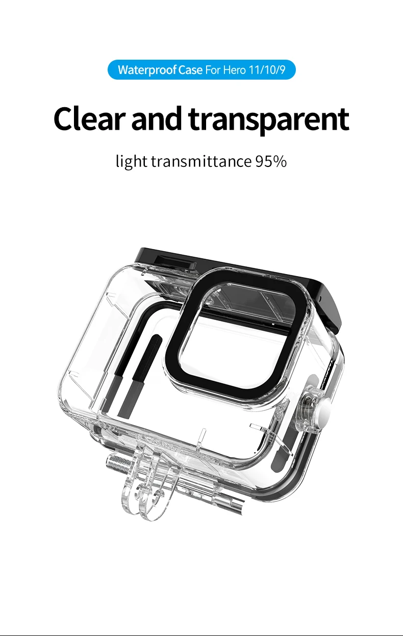 TELESIN 60M Waterproof Case Underwater Tempered Glass Lens Diving Housing Cover