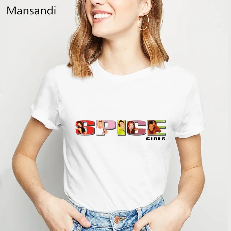 Spice Girls Womens T Shirts Summer 2024 White Tshirt Femme Harajuku Shirt Camisetas Mujer Female T-Shirt Tops 2