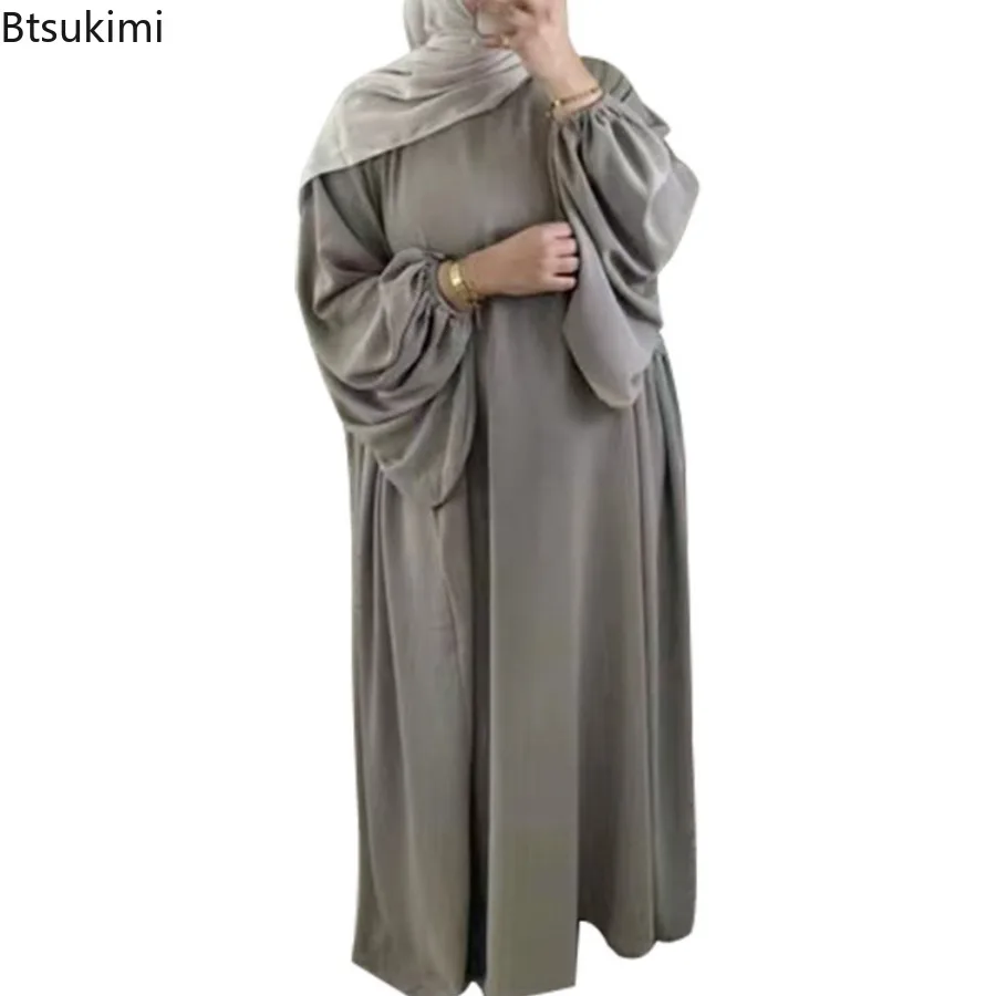 Modest Abayas for Women Dubai Muslim Maxi Dress Loose Casual Comfort Robe Spring Lantern Sleeve Vestidos Ladies Islamic Clothing