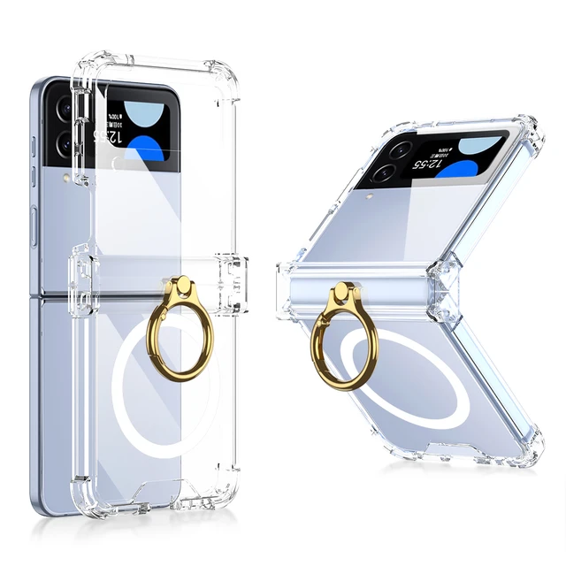 Z Flip 5 Case, Clear Magsafe Case Compatible Samsung Galaxy Z Flip 5 With  Ring Holder & Hinge Protection