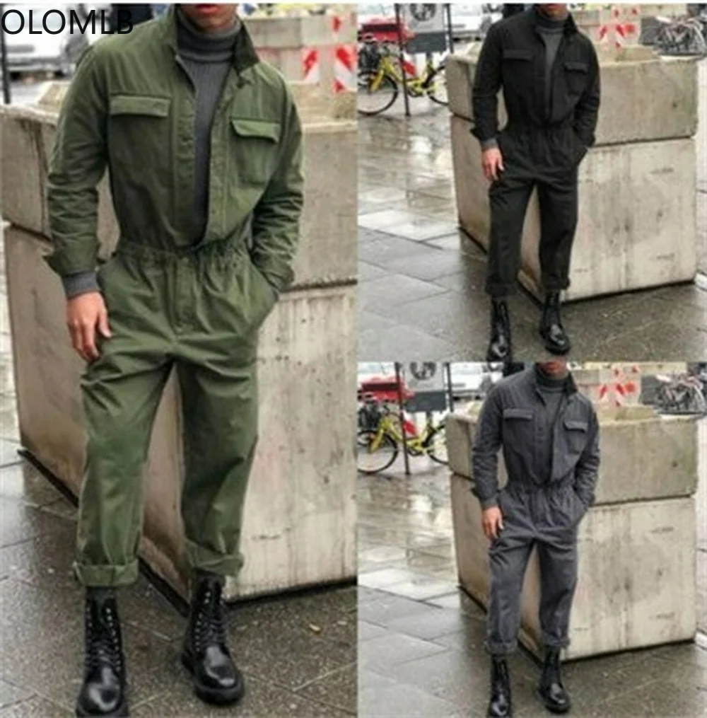 Men‘s Vintage Military Coveralls Casual Romper Slim Fit Workwear