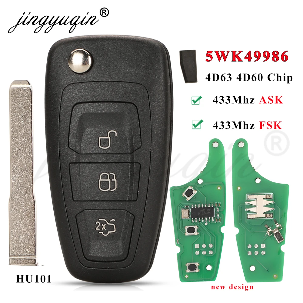 Jingyuqin 3 Taste 4D63 4D60 Chip 433Mhz FRAGEN Flip Key Fob Für Ford C-Max Fokus Fiesta Mondeo remote Keys Steuer HU101 Klinge