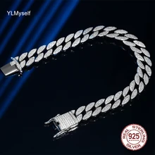 

Real 925 Silver 1 cm Wide Cuban Chain 16-24 CM Bracelet Pave Full 1.1 mm Zircon Hip Hop Rock Fine Jewelry For Men Women
