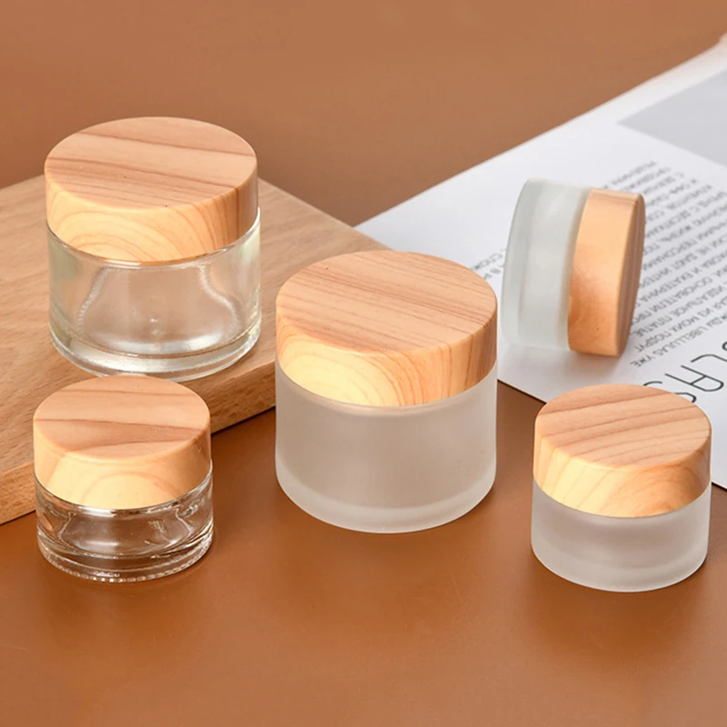 

Mini Glass Jar Cosmetics Subpackage Filling Wood Grain Cap Bottle Face Cream Lipstick Storage Container Frosting Refillable