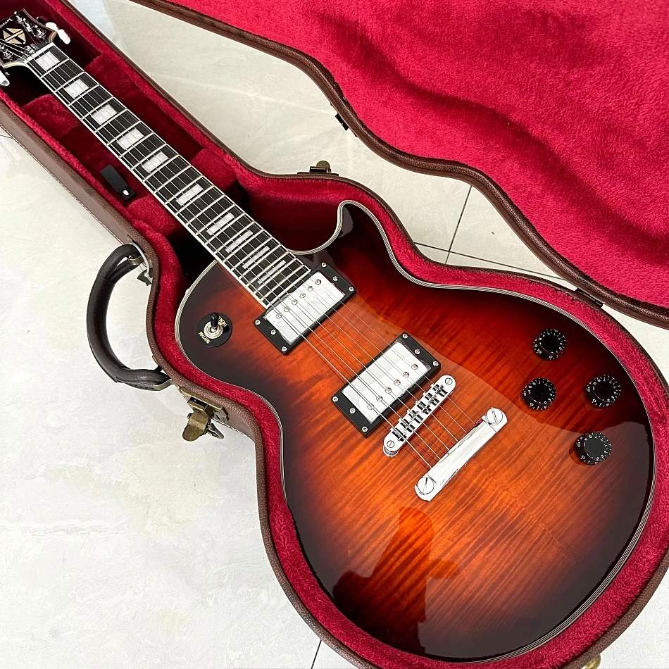 LP Electric Guitar Rosewood Fingerboard Dark Sunburst Maple Top Chrome Hardware 2 Pickups