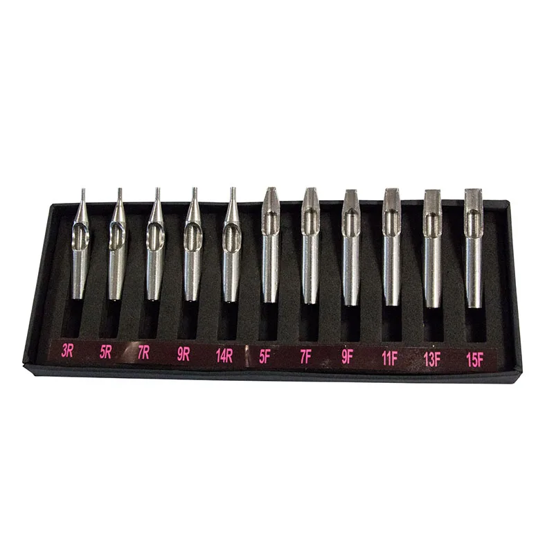 11PCS Mixed Stainless Steel Tattoo Tips Set 11 Size Round Flat Tattoo Tube Tips for Machine Needles Nozzle