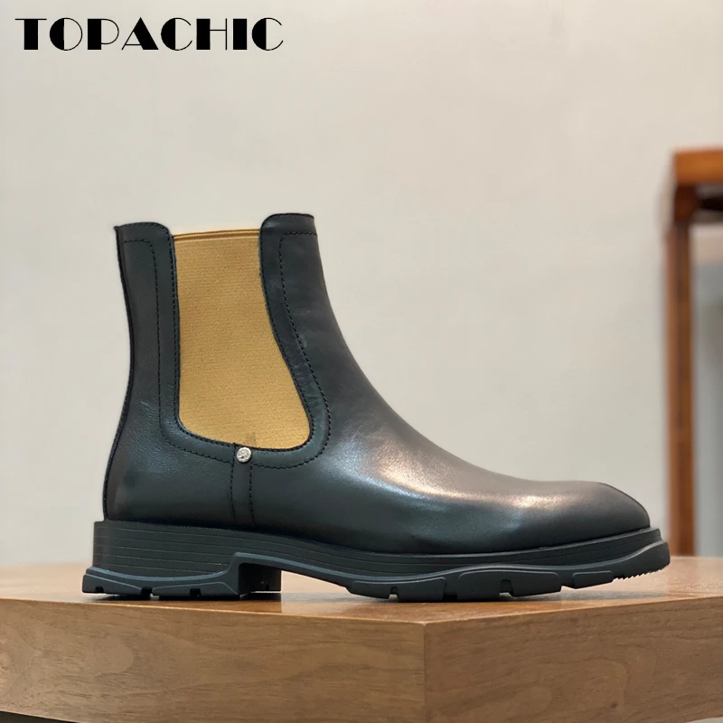 

11.18 TOPACHIC Men's Casual Fashion Chelsea Boots Genuine Leather / Cow Suede Round Toe Rubber Outsole Ankle Boots