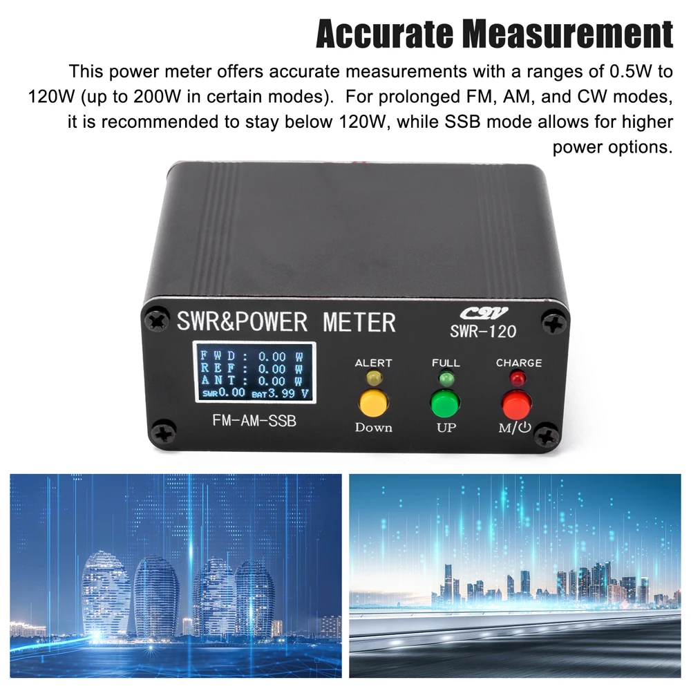 120W SWR Digital Power Standing Wave Meter 1.8-54MHz Shortwave Meter FM AM SSB Modes Power Support SWR/Power Adjustable power meter