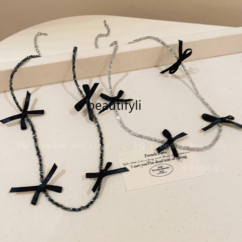 Special Interest  Broken Silver Bow Necklace Women's High-Grade Clavicle Chain Pure Hot Girl Trendy Cool Necklace Ornament