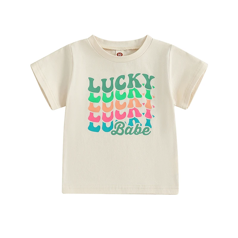 Toddler Boy Girl Summer Casual T-Shirt Colorful Letter Print Short Sleeve Round Neck Graphic Tops