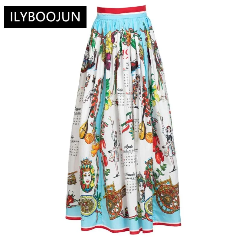 

Female Clothing 2022 Vintage Runway Autumn Cotton Skirts Women's Vegetable and Food Calendar print Vacation Elegant Skirts