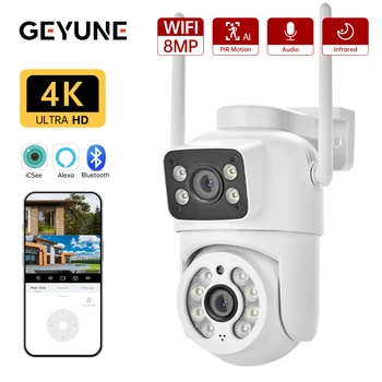 8MP 4K PTZ Wifi Camera Dual Lens with Dual Screen Ai Human Detect Auto Tracking Outdoor Surveillance Security Camera Icsee 1