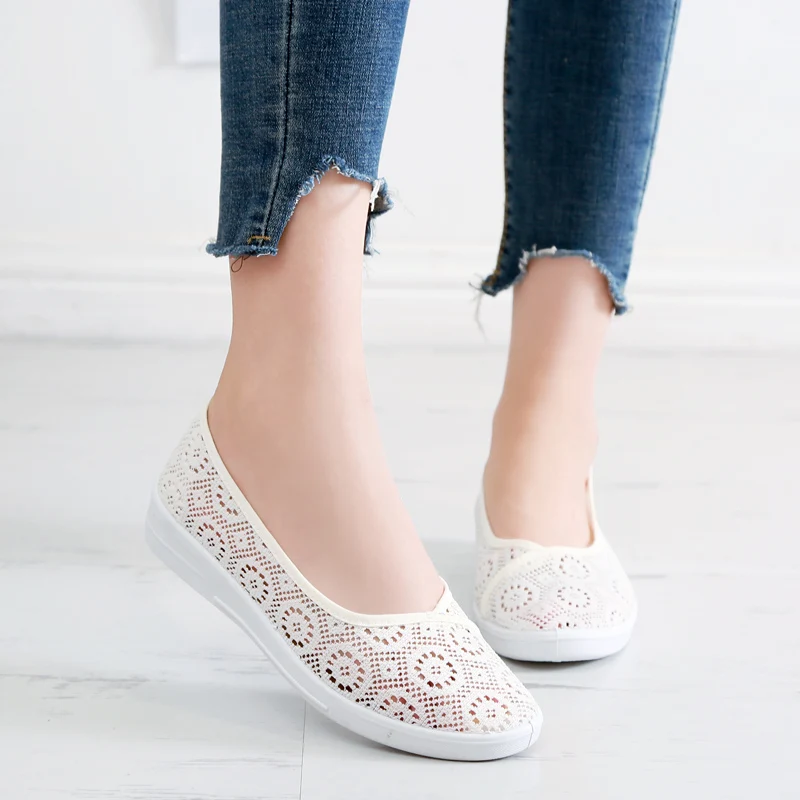 Women shoes summer casual flats breathable lace work shoes