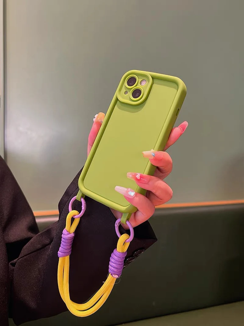 Candy Color Phone Case With Double Lanyard For Iphone Series_voghion.com