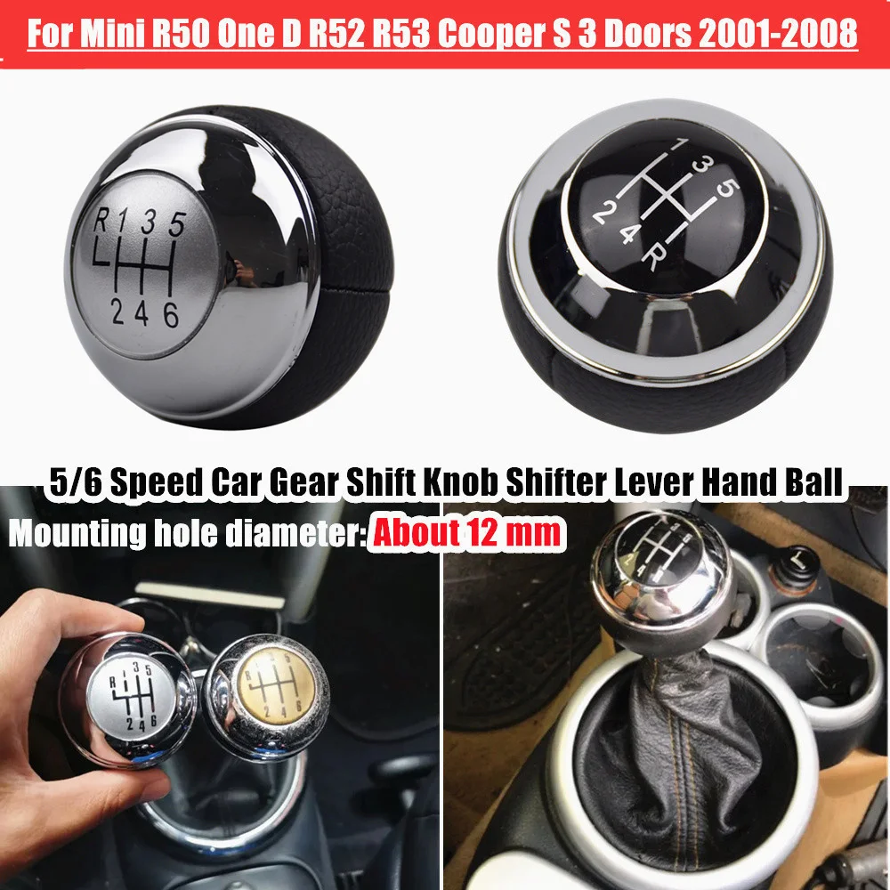 Manual-5-Speed-6-Gear-Shift-Knob-Shifter-Lever-Leather-Chrome-For-MINI ...