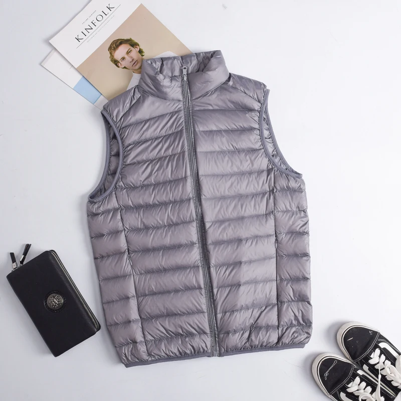 Men 90% White Duck Down Vest Ultra Light Duck Down Vest Jacket Autumn Winter High collar Sleeveless Coat