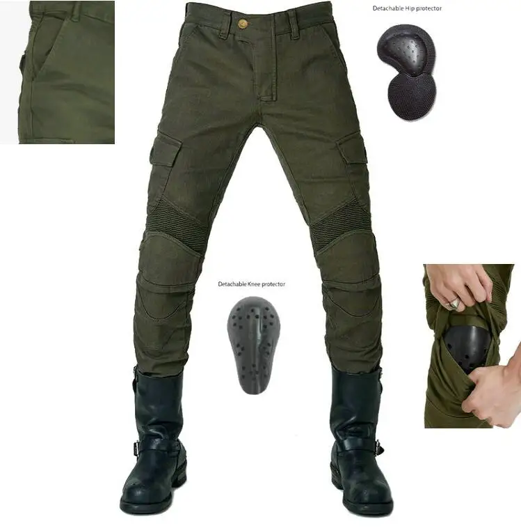 Motorcycle Riding Jeans  Anti-fall Pants Protective Pants 06 Black Green trousers Send Protective Gear Men