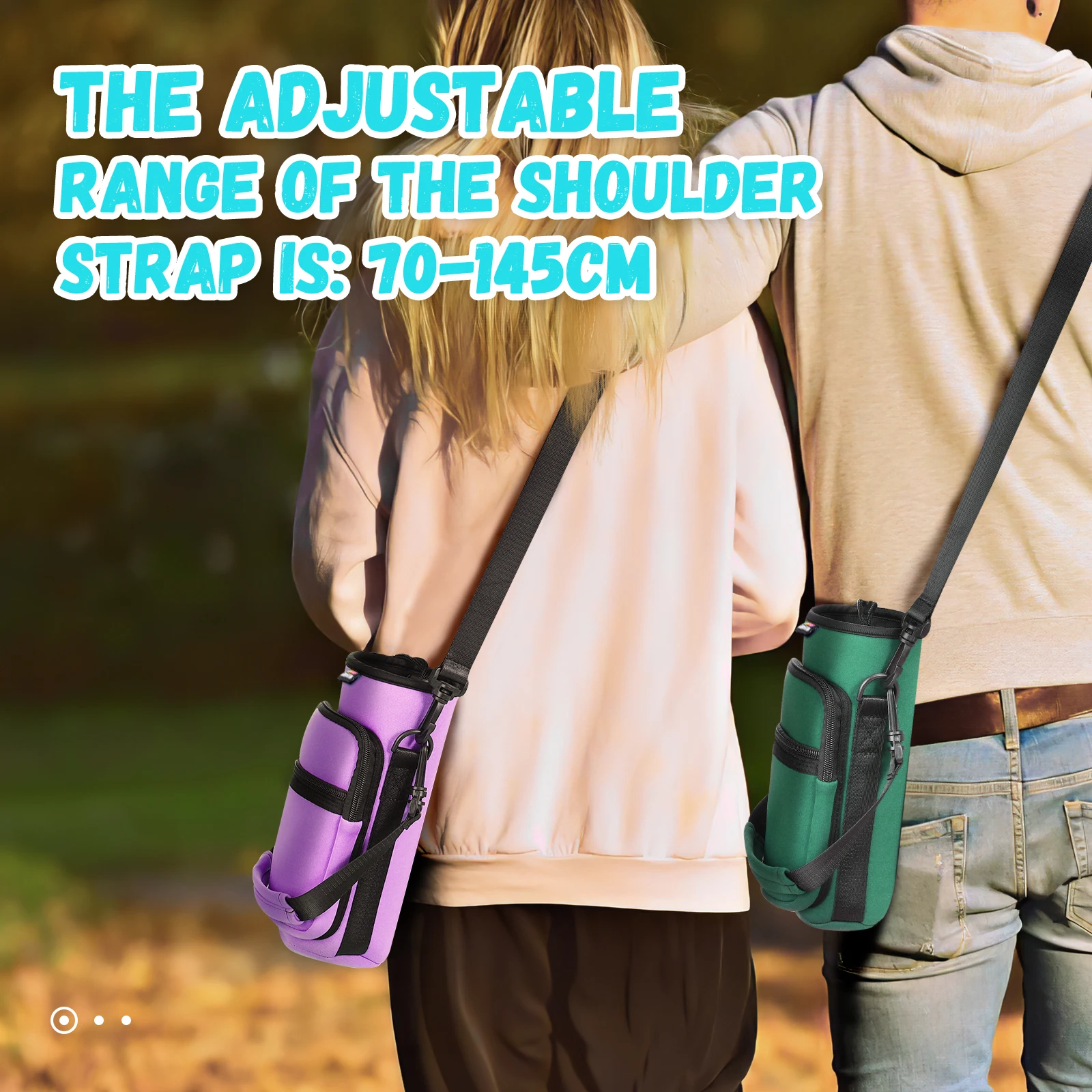 Portable Water Bottle Carrier Bag with Adjustable Strap and Dual Pockets