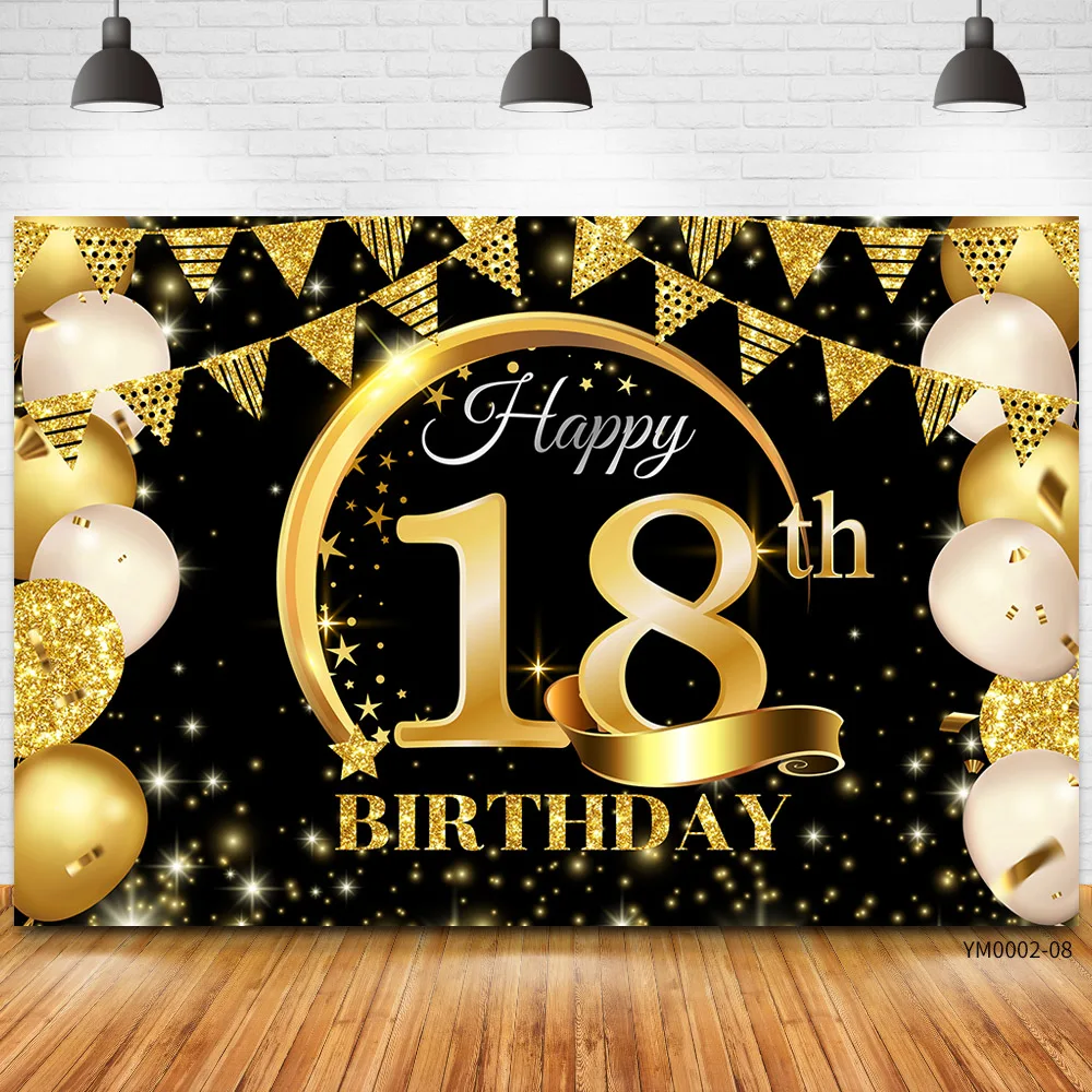 생일 파티 장식 기념일 연령 사진 부스 배경 배경 배너에 대한 초대형 패브릭 블랙 골드 로그인 포스터