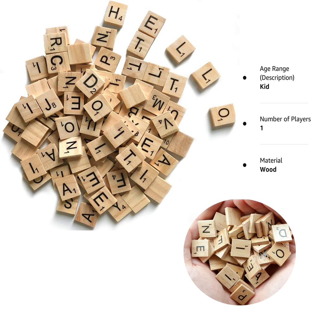 100pcs Wooden Scrabble Tiles Scrabble Letters for Crafts - Making Alphabet Coasters and Crossword Game