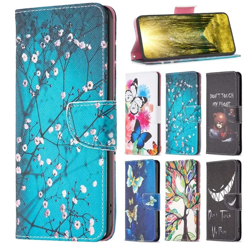 Plum Blossom Magnetic Flip Leather Wallet Phone Case - Painted Design