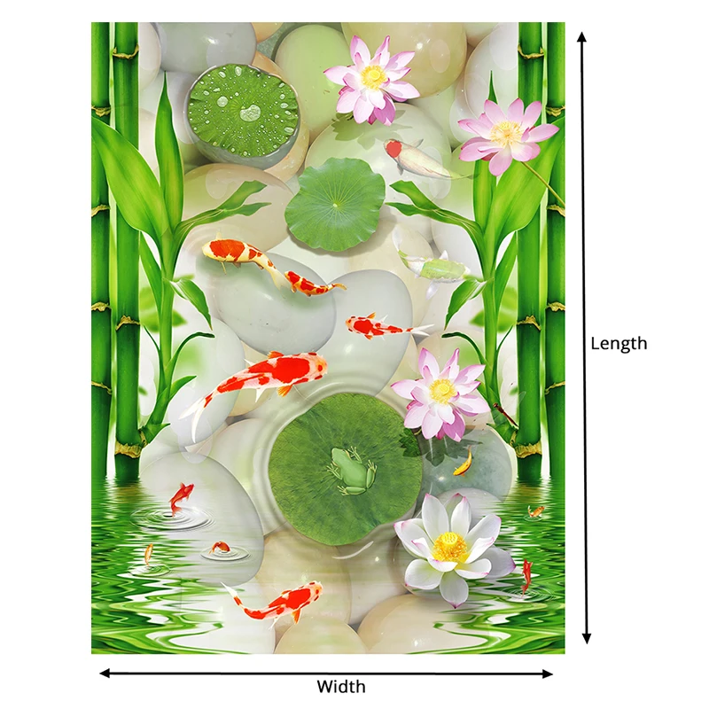 HOT Custom Photo Wall Paper Chinese Style Goldfish Pebbles Bamboo