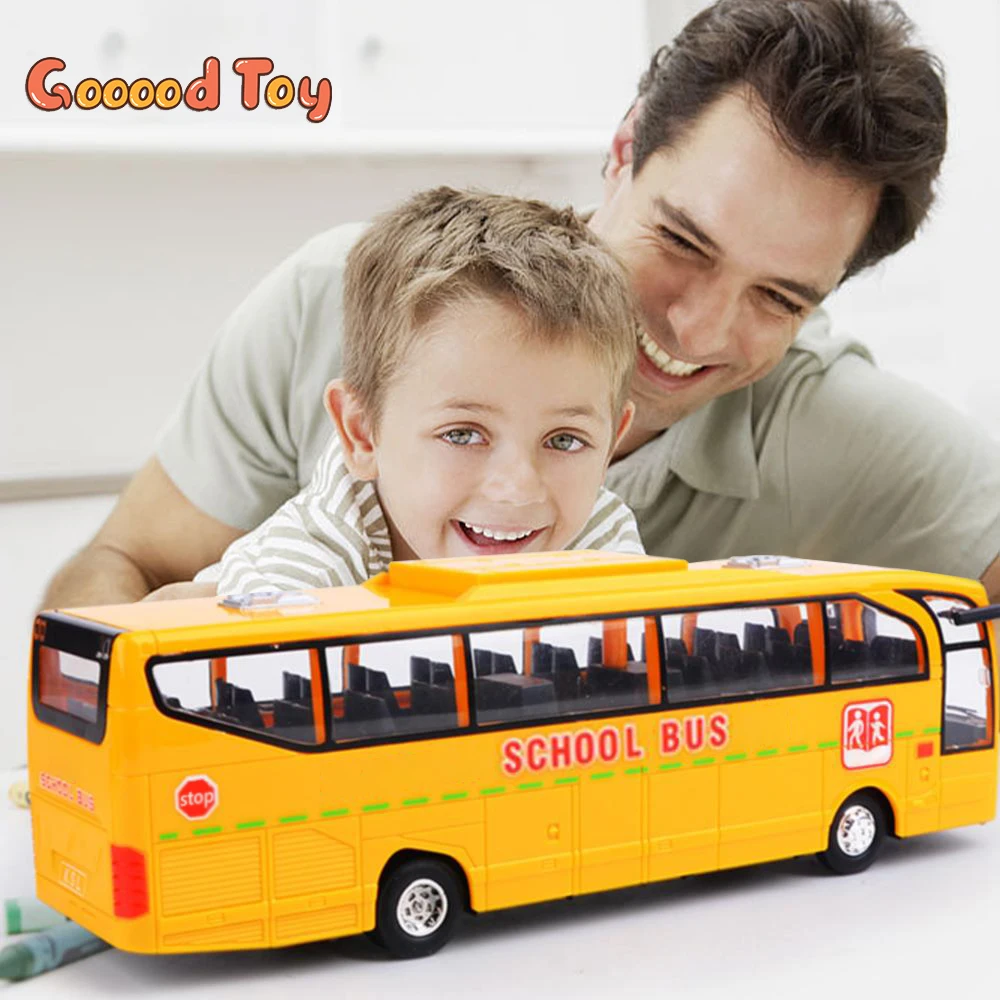 Children Car Model toys School Police Bus Inertial Simulation Diecasting Children's Toy Car Sound Light Pull Back Toy Car Gift children s inertial toy engineering vehicle sound and light double deck large transport cars pull back car airplane model set