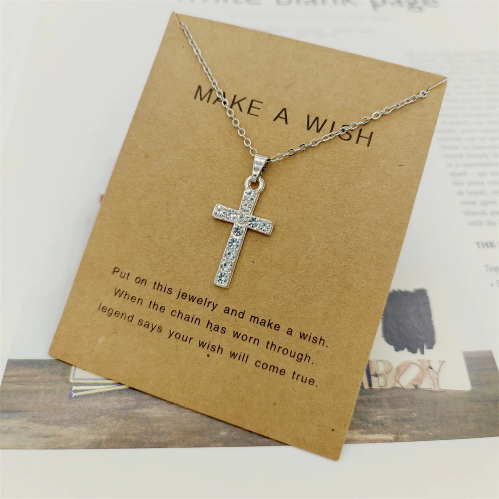 Fashion Rhinestone Cross Necklace Gold Silver Color Hip Hop Alloy Clavicle Chain for Men Women Jewelry Gifts