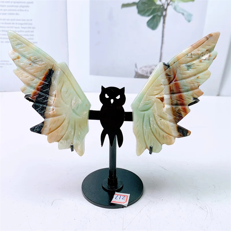 

Природный кальцит Сова Кристальные крылья исцеляющая статуя рейки драгоценный камень Fengshui домашний декоративный орнамент 1 пара