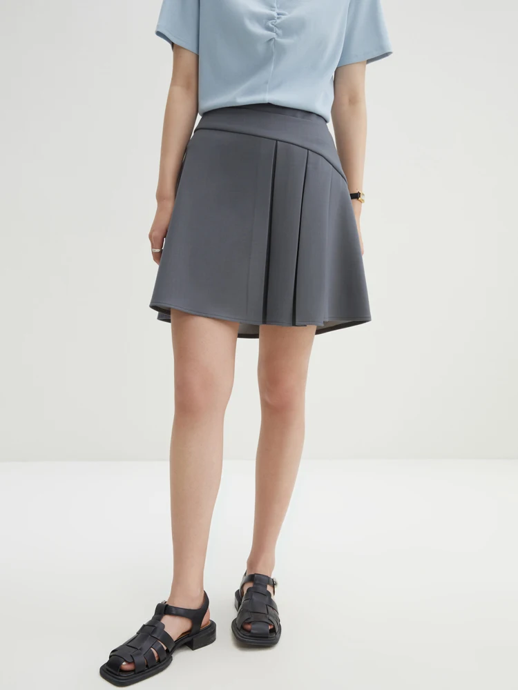 DUSHU Summer New Grey Mini Skirts Asymmetrical Pleated High Waist Short Skirt Women Solid Office Lady Bottom 24DS82123 dushu college style age reducing intellectuals wind pressed pleated skirt for women spring new high waisted a line skirt female