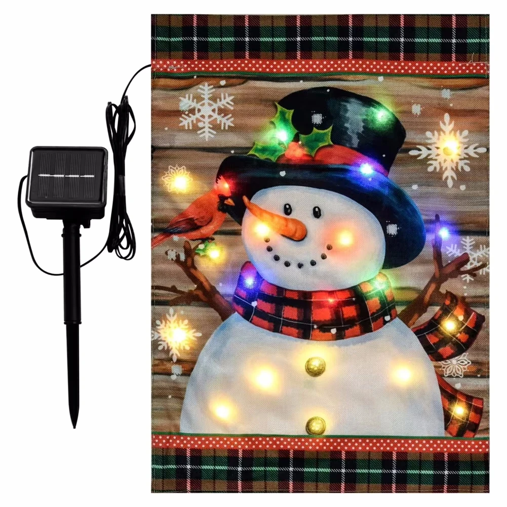 12x18" Double Sided Solar Led Snowman Garden Flag For Outdoor Farmhouse Garden Lawn Christmas Decoration Lighted Yard Flags