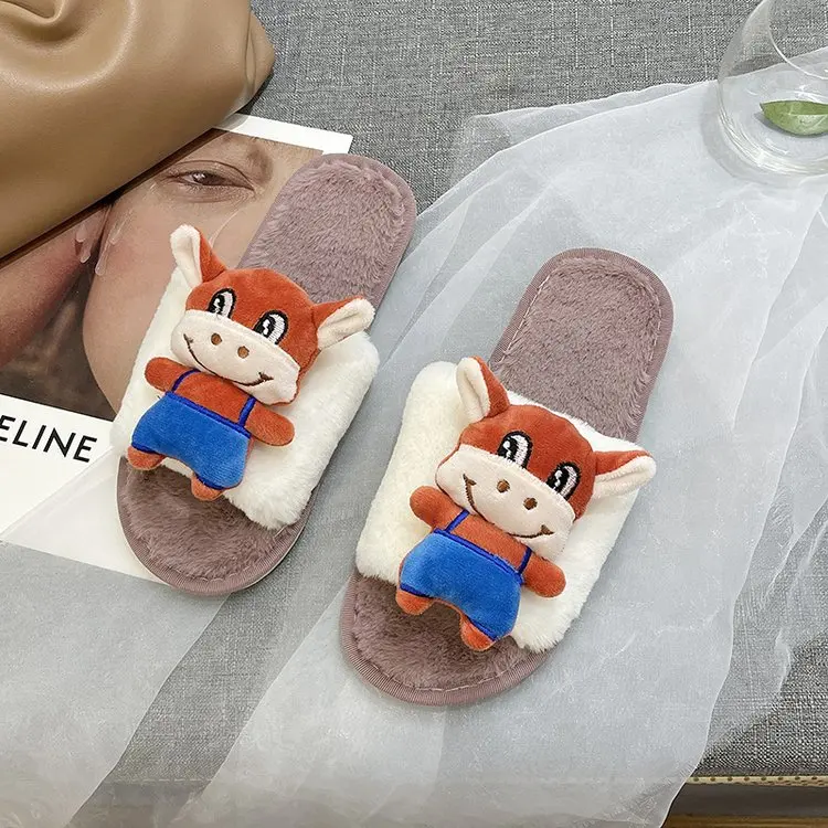 Autumn and Winter Ladies Cute Cow Cotton Slippers Slippers Ladies Plush Slippers Fashion Shoes Ladies Comfortable Women's Shoes