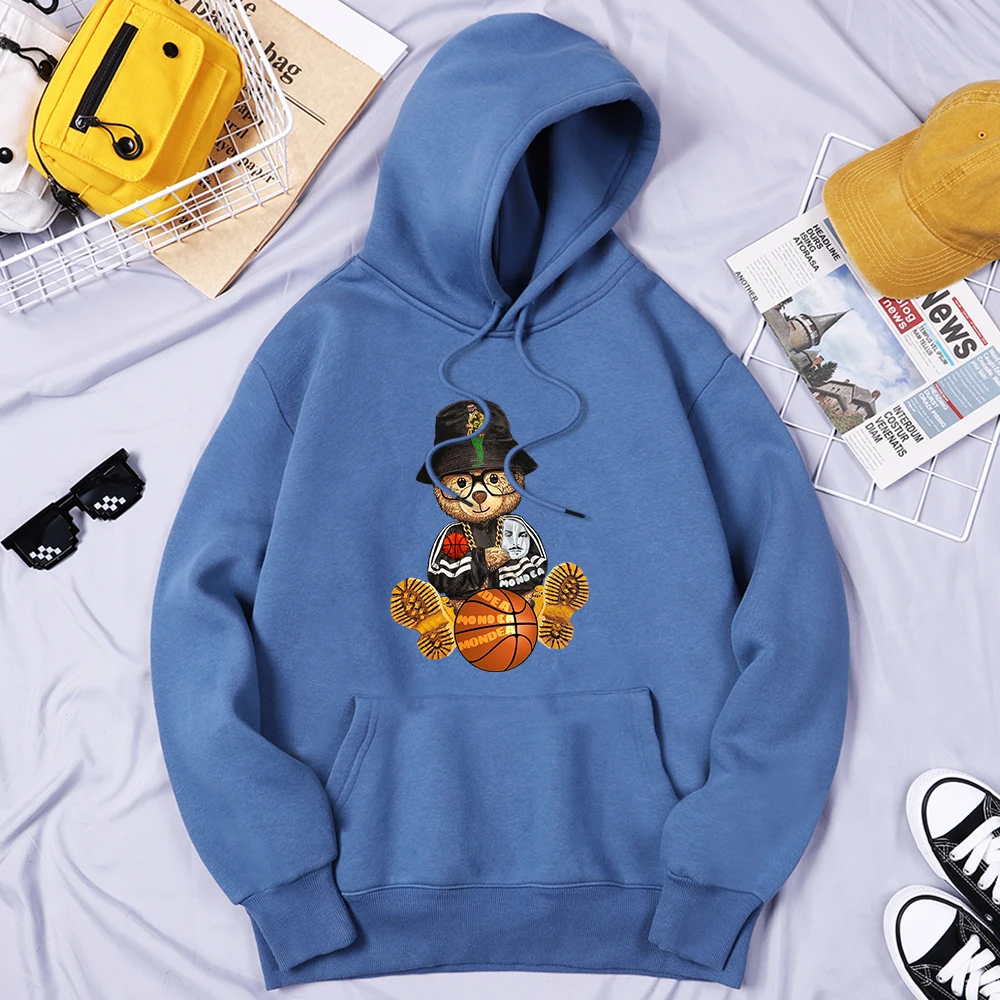 

High Street Basketball Teddy Bear Men'S Clothing Fashion Loose Tops Vintage Designer Hooded Graphics Harajuku Men'S Clothing