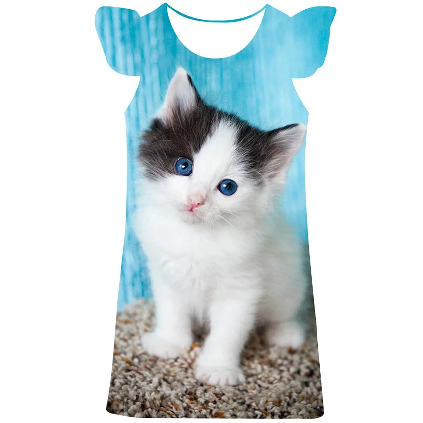 SummerBabyGirlsCatDressGirlChildrenDressesCasualKidsLoose