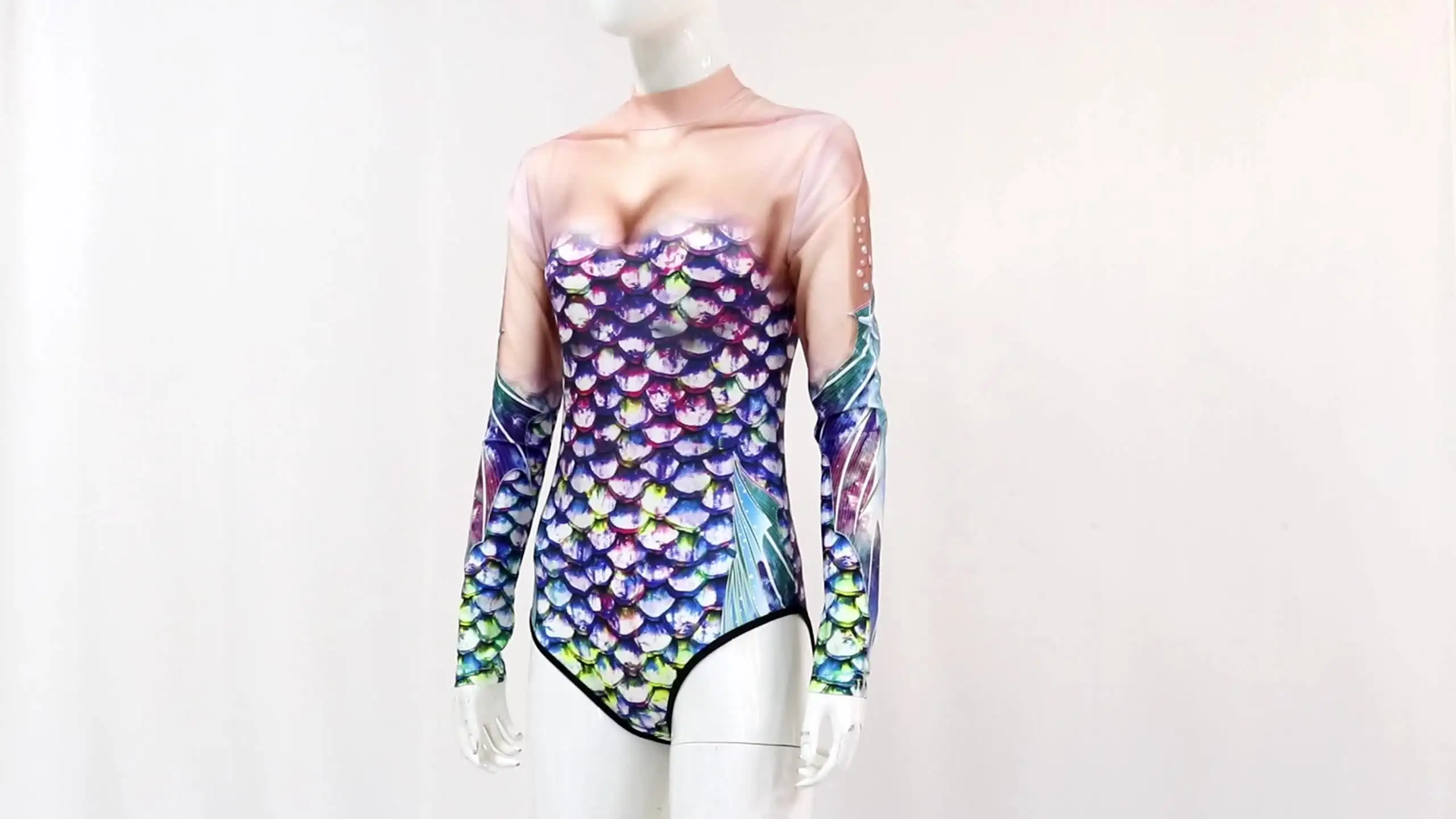 Costume Da Sirena A Maniche Lunghe Per Donna – Body Con Scaglie Di Pesce, Perfetto Per Carnevale E Cosplay - 3