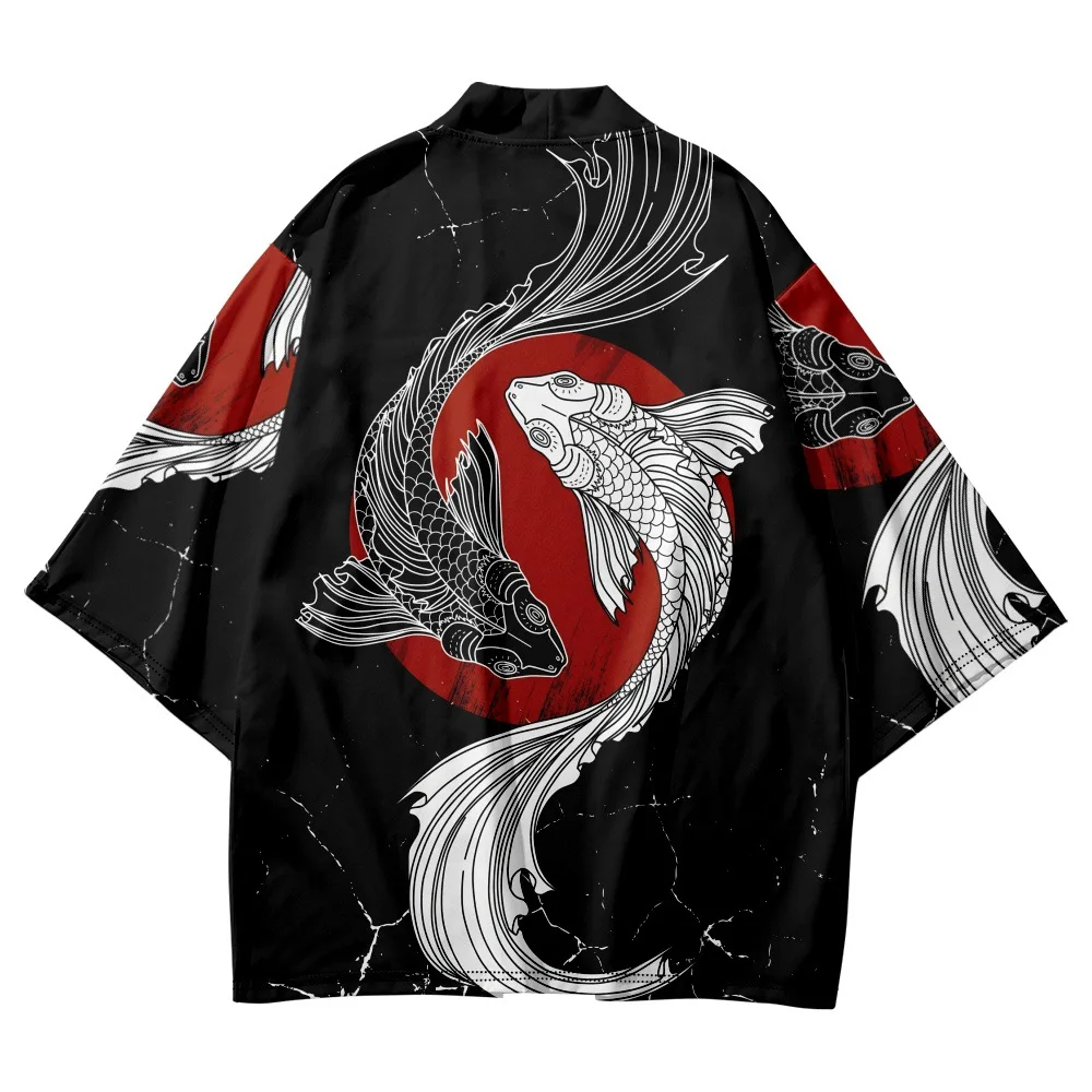 Japanese Carp Tai Chi Print Kimono Shirt Haori Fashion Summer Beach Yukata Men Women Traditional Cardigan Asian Clothing