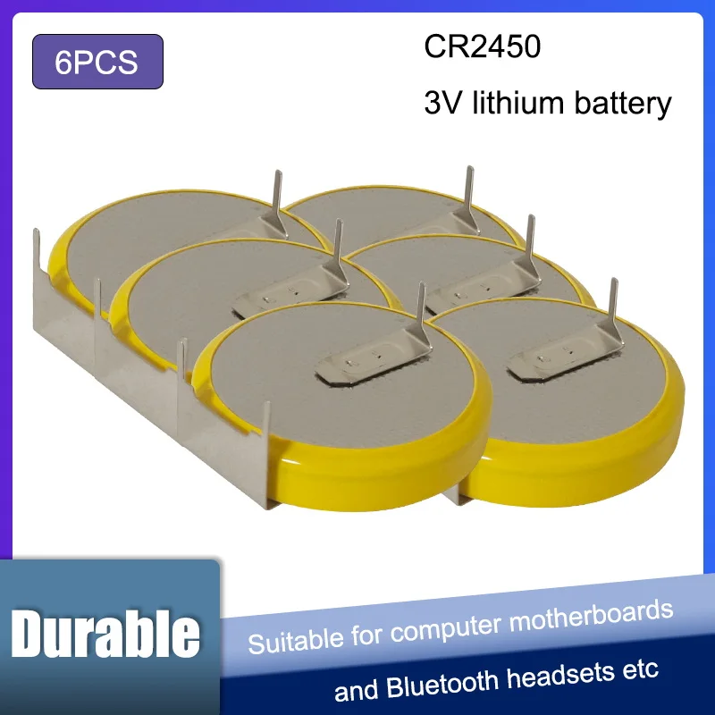 6PCS CR2450 2450 550mAh Button Lithium battery 3V with weldding pins