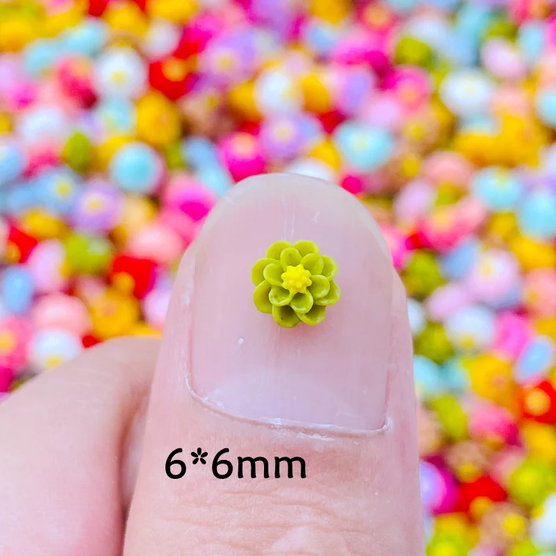 6mm Kawaii Cute Mixed Flowers Flat Back Resin Cabochons Scrapbooking DIY Jewelry Craft Decoration Accessorie J56 100Pcs resin ornaments