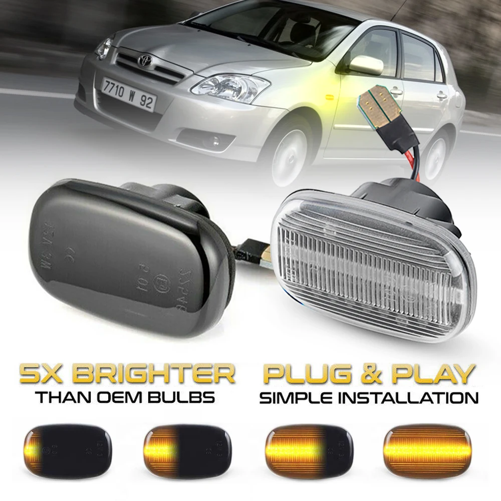 2pcs Led Side Marker Turn Signal Lights For Toyota Corolla Rav4 Prius