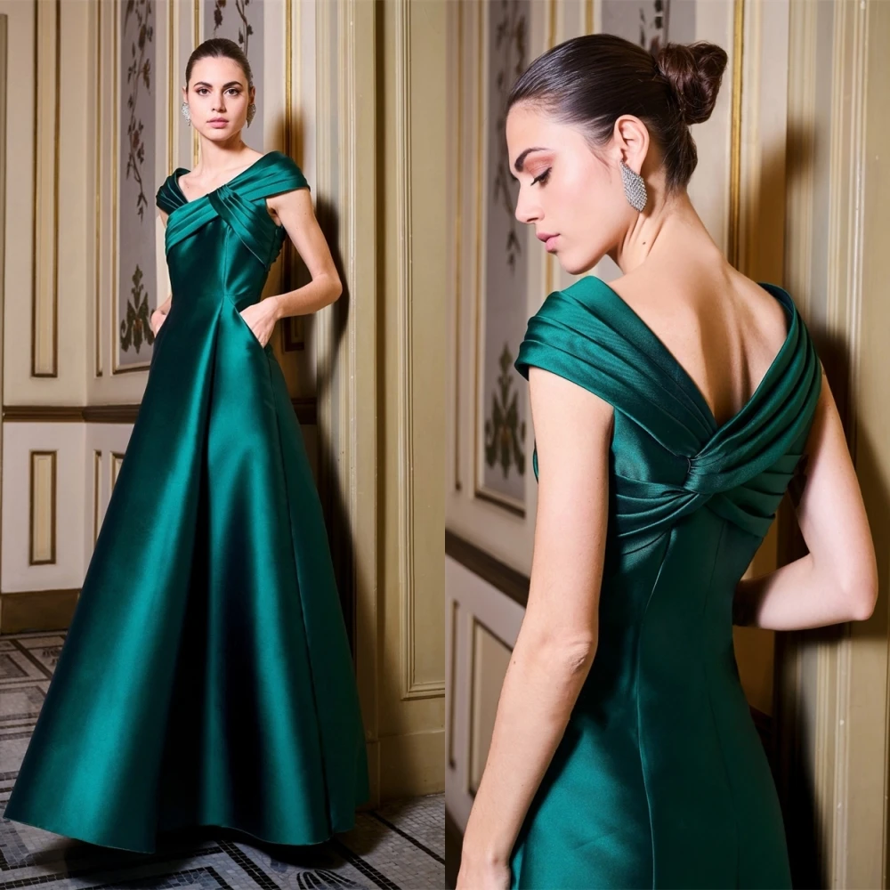 Prom Dress Saudi Arabia Simple Modern Style Formal Evening V-Neck A-line Pleat Floor-Length Satin Bespoke Occasion Dresses elegant simple cheap yellow sexy a line prom dresses sweetheart satin tiered tulle floor length evening gowns formal dress