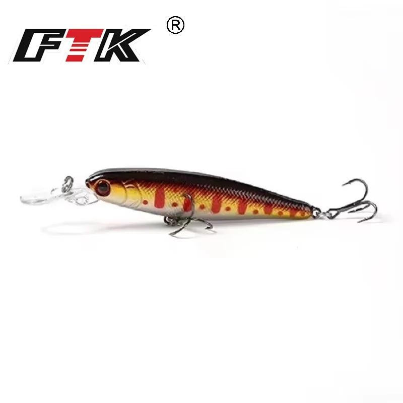 FTK 75mm 8g Minnow Fishing Lure 3D Eyes Hard Artificial Bait Sinking Fishing Bass With Treble Hooks Wobblers Pike