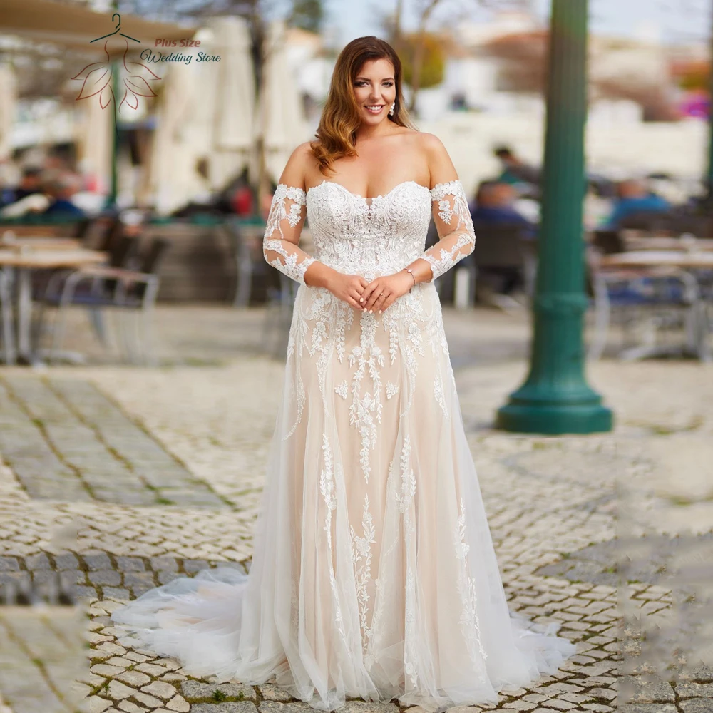 

Pastrol A-Line Wedding Dresses Plus Size Sweetheart Neck Bride Gowns Appliques Back Button Sweep Train Tulle Robe De Mariee 2024