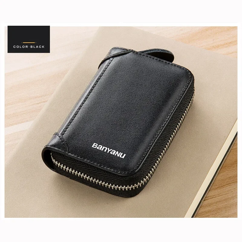 30 Card Slots ID Bank Credit Card Holder Zipper Wallet Women and Men Cards Cases Genuine Leather RFID Bag and Wrist strap