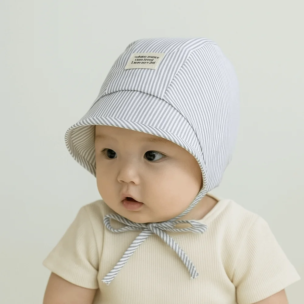 Breathable Soft Baby Fetal Cap Wide Brim Stripe Infant Bonnet Hat UV Protection Cotton Newborn Sun Hat 3-12 Months