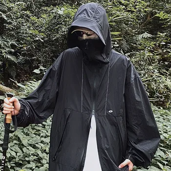 Men's Casual Ultra Lightweight Jacket Full Zip Anorak Hoodie Jackets Sunscreen Clothing Loose Windproof Windbreaker Trench Coats 3