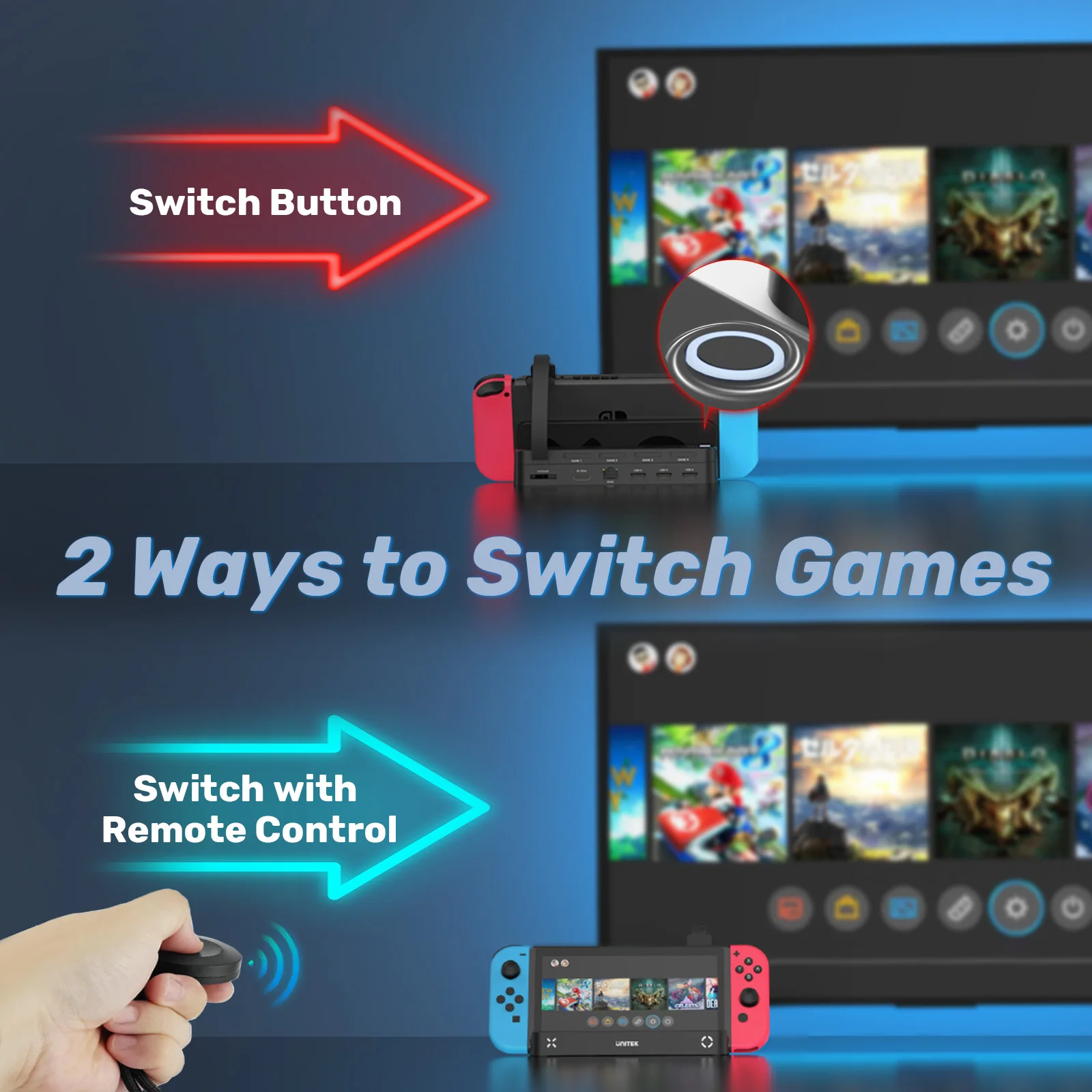 Unitek Switch Game Card Reader with Wireless Remote Control for