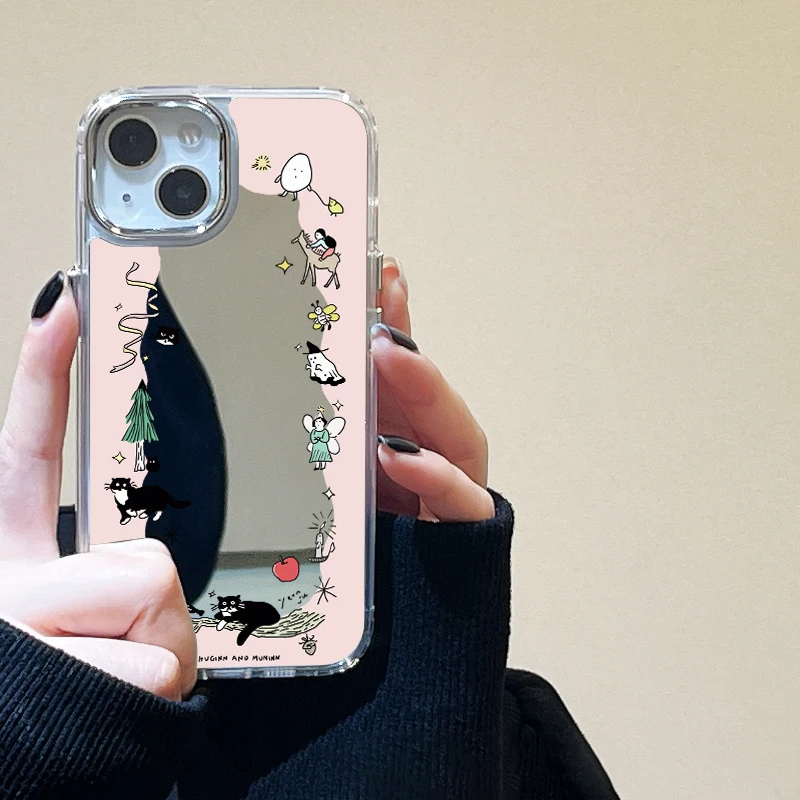 Floral Design Shockproof Makeup Mirror Phone Case - Soft TPU Silicone Cover