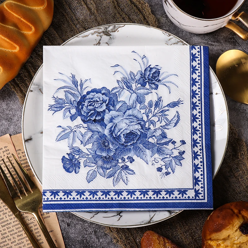 10/20pcs/Pac 33*33cm 2-Ply New Chinese Colourful Napkins Blue Printed Paper Napkins Wedding Paper Butterfly Bone Bart